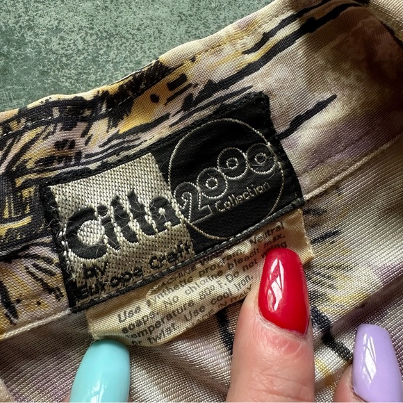 VTG 70s Retro Repeat Ski Slopes Scene Light Purple Dagger Collar Shirt - Picture 8 of 9